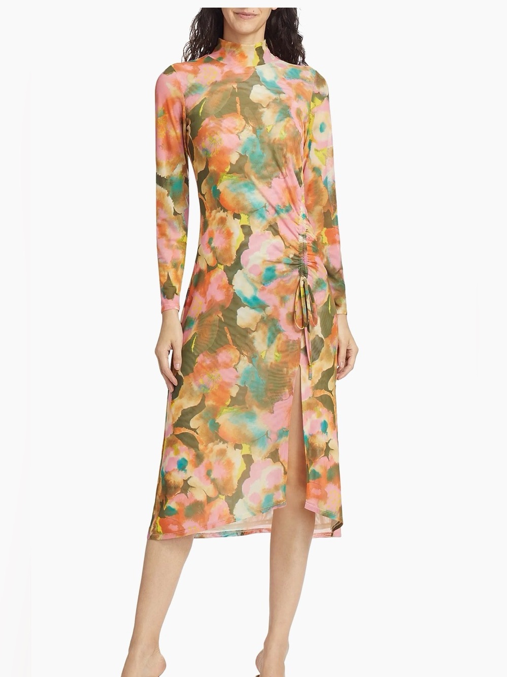 Rails Watercolor Floral Midi Dress in Pink, Green and Peach